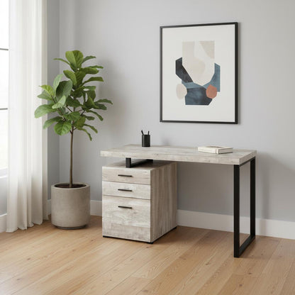 24" Taupe and Black Computer Desk With Three Drawers
