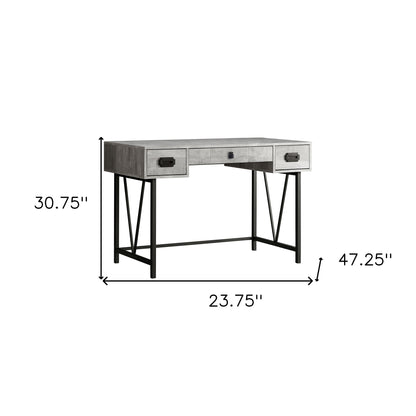 24" Gray and Black Computer Desk With Three Drawers