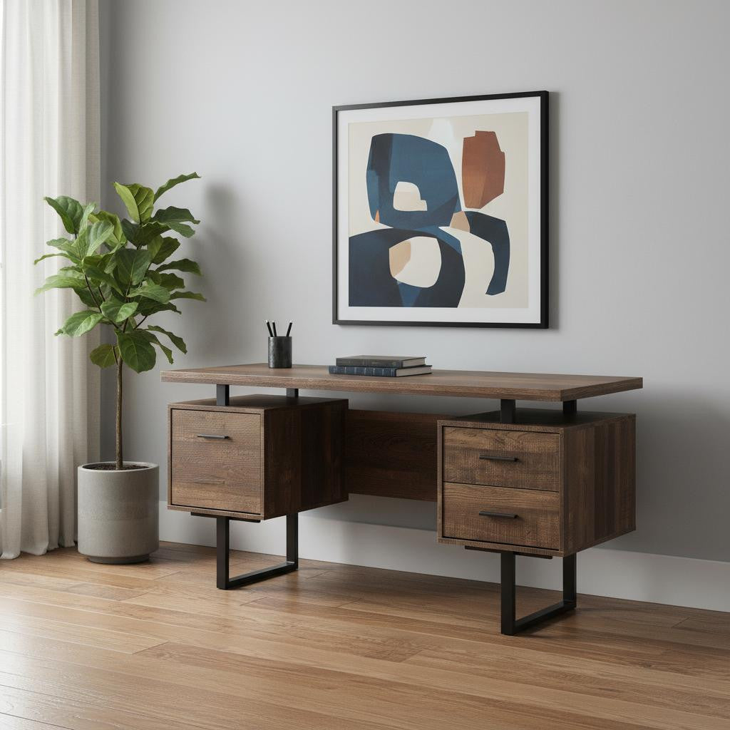 24" Brown and Black With Three Drawers