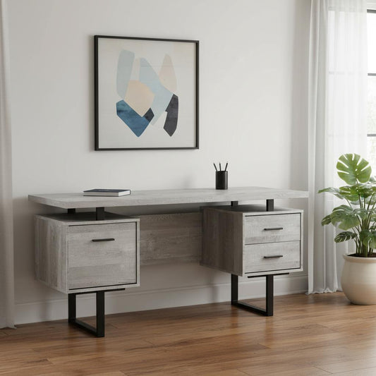 24" Gray and Black Computer Desk With Three Drawers