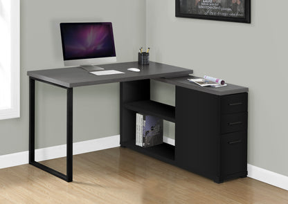 47" Gray and Black L Shape Computer Desk With Three Drawers