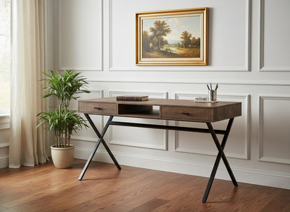 24" Brown and Black Computer Desk With Two Drawers