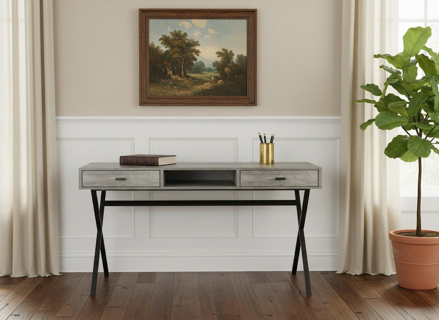 24" Gray and Black Computer Desk With Two Drawers