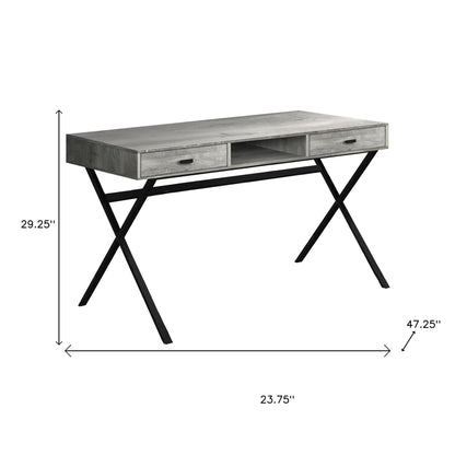 24" Gray and Black Computer Desk With Two Drawers