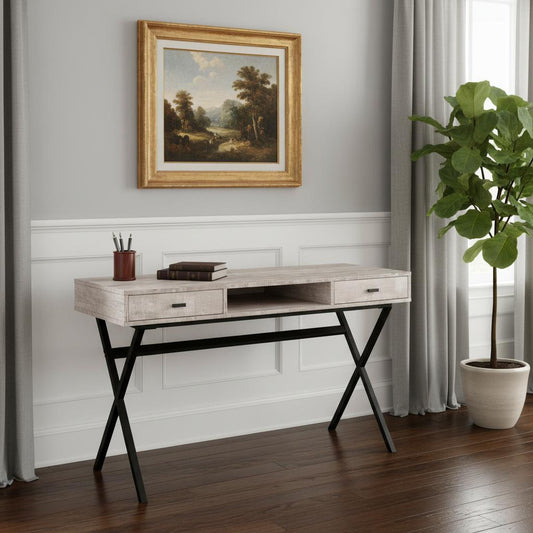 47" Taupe and Black Computer Desk With Two Drawers