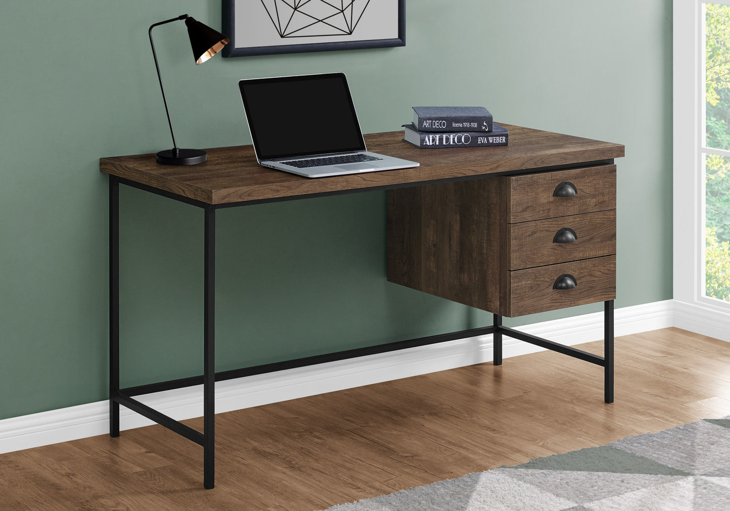 24" Brown and Black Computer Desk With Three Drawers