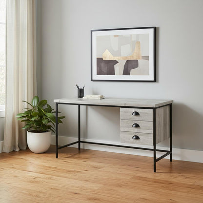 24" Gray and Black Computer Desk With Three Drawers