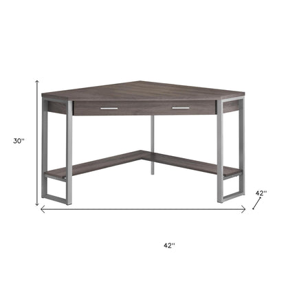 42" Taupe and Silver Corner Computer Desk