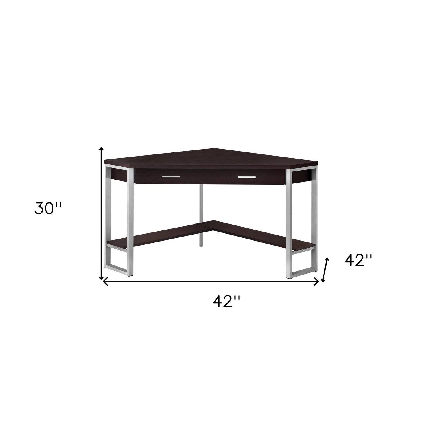 42" Dark Brown and Silver Corner Computer Desk