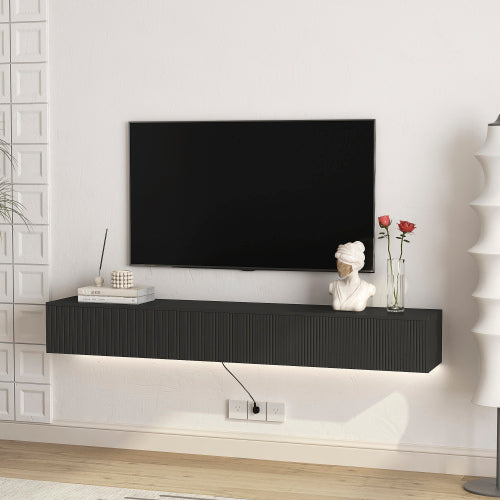 Floating TV Stand Wall Mounted With 16 Color LEDs,Modern TV Stand, Floating TV Cabinet Entertainment Center For 55 60 65 Inch TV,Black