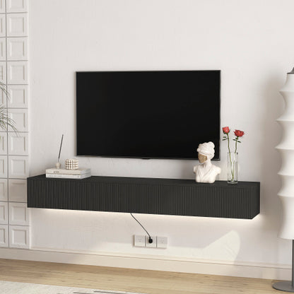 Floating TV Stand Wall Mounted With 16 Color LEDs,Modern TV Stand, Floating TV Cabinet Entertainment Center For 55 60 65 Inch TV,Black