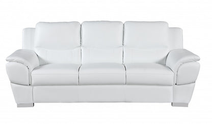 Two Piece Indoor White Genuine Leather Five Person Seating Set