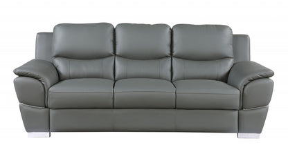 Two Piece Indoor Gray Genuine Leather Five Person Seating Set