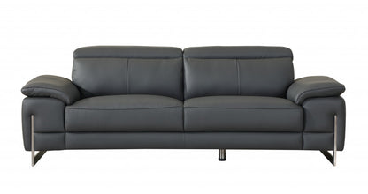 Two Piece Indoor Dark Gray Italian Leather Five Person Seating Set