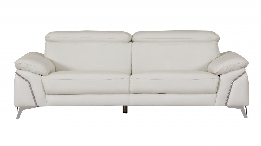 Two Piece Indoor White Italian Leather Five Person Seating Set