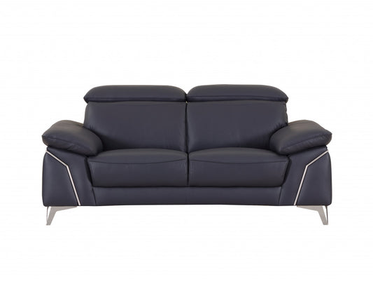 Two Piece Indoor Blue Italian Leather Five Person Seating Set