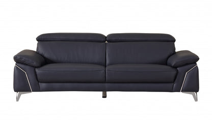 Two Piece Indoor Blue Italian Leather Five Person Seating Set