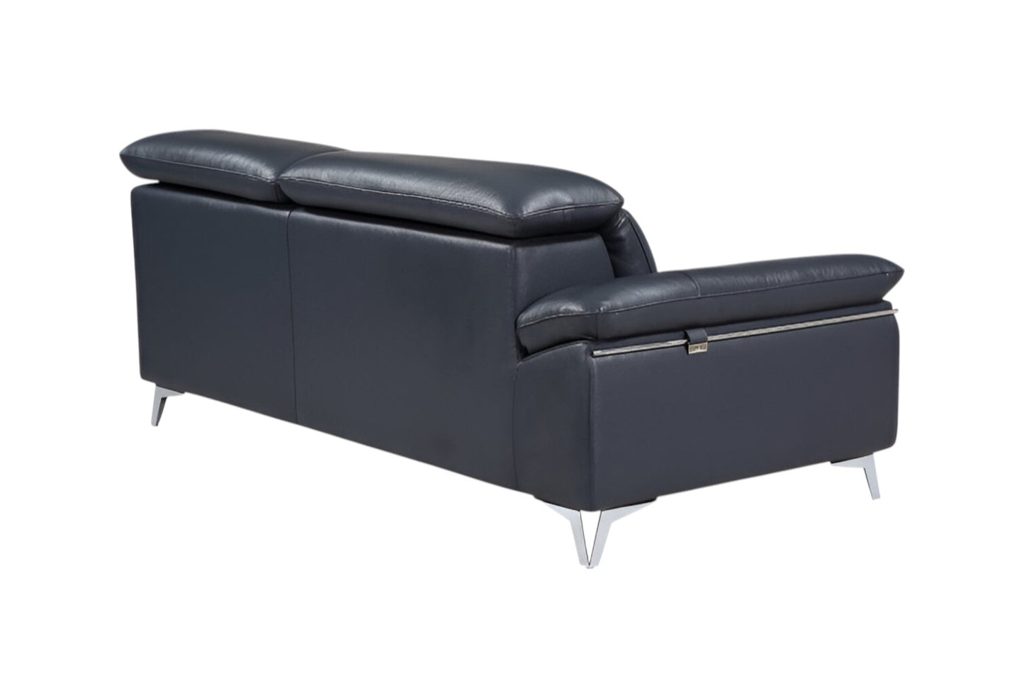 Navy Blue Italian Leather L Shaped Two Piece Sofa and Chaise Sectional