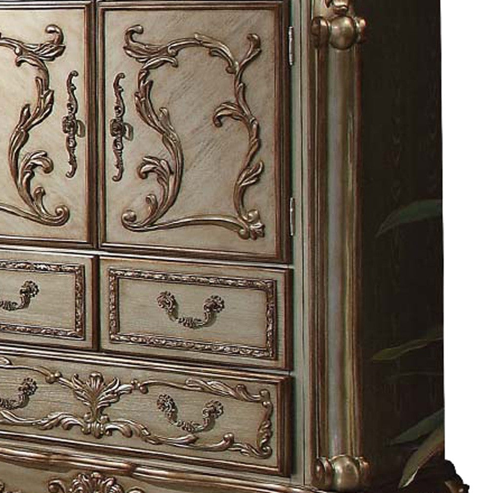20" X 43" X 55" Gold Patina Bone Wood Poly Resin Chest