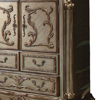 20" X 43" X 55" Gold Patina Bone Wood Poly Resin Chest