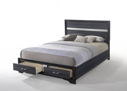 Black And Gray Wood Queen With Two Drawers Bed Frame