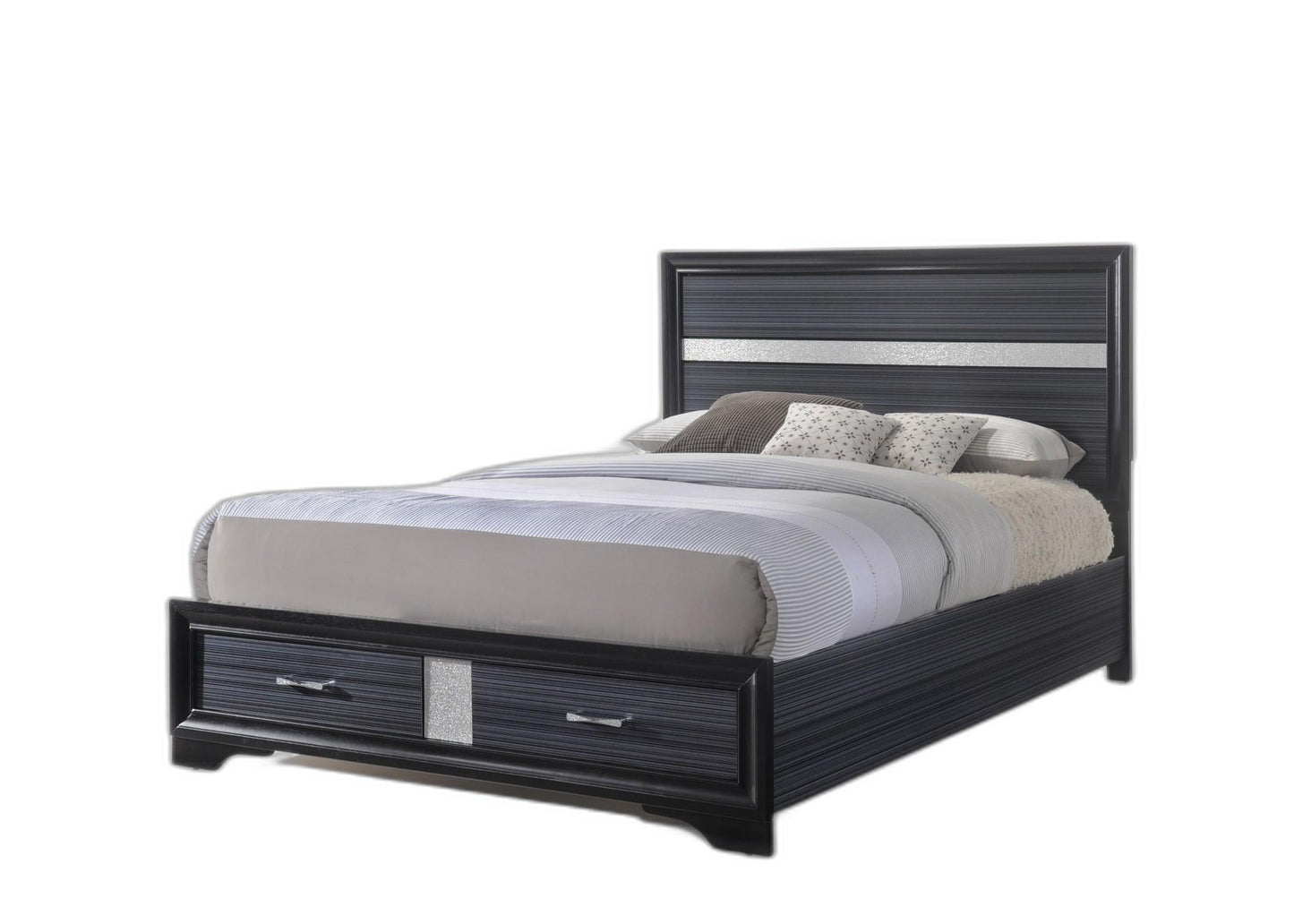 Black And Gray Wood Queen With Two Drawers Bed Frame