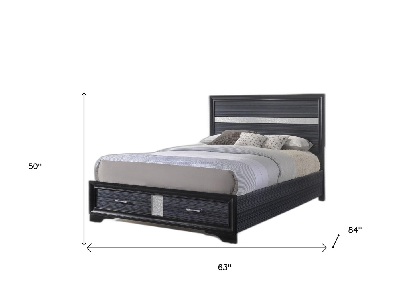 Black And Gray Wood Queen With Two Drawers Bed Frame