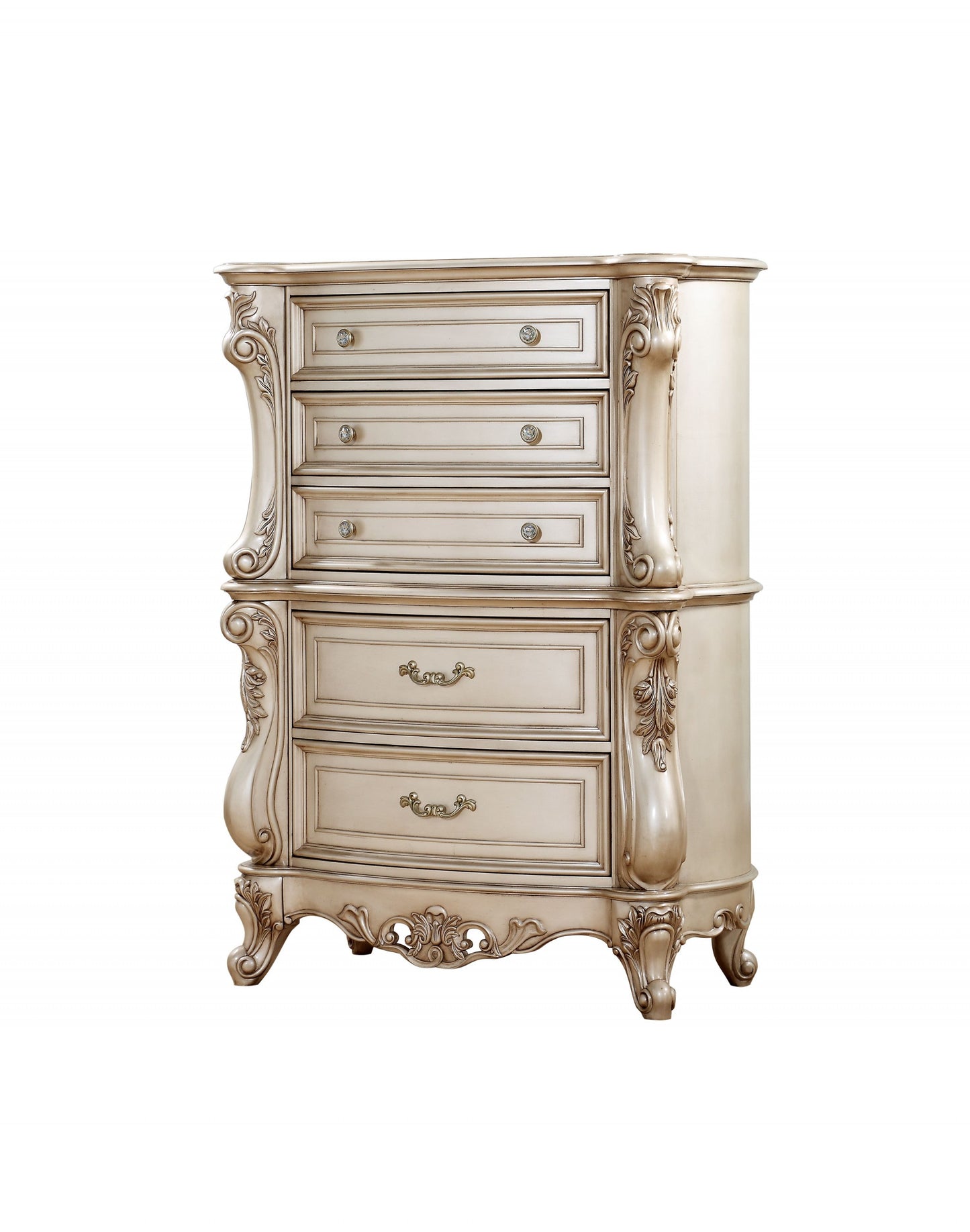 21" Antiqued White Wood Five Drawer Dresser