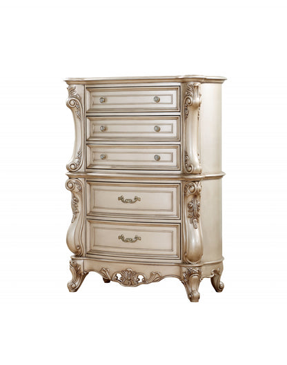 21" Antiqued White Wood Five Drawer Dresser