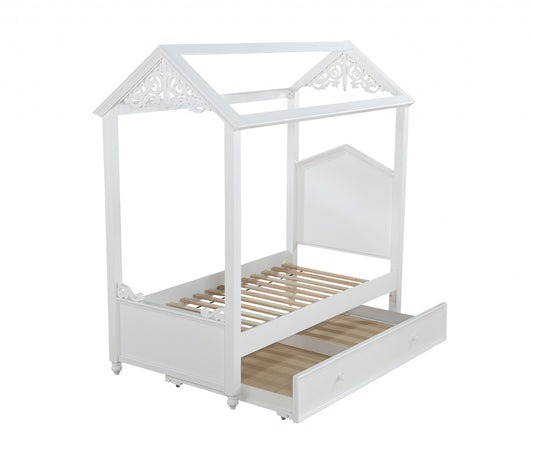 White Wood Twin Canopy Bed Frame