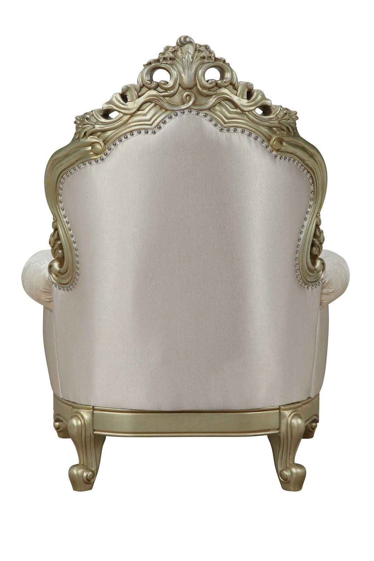 40" Cream and Antiqued White Fabric Damask Tufted Arm Chair And Toss Pillow