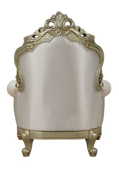 40" Cream and Antiqued White Fabric Damask Tufted Arm Chair And Toss Pillow