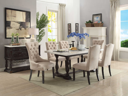 Set of Two 28" Beige and Dark Brown Linen Tufted Parsons Chair