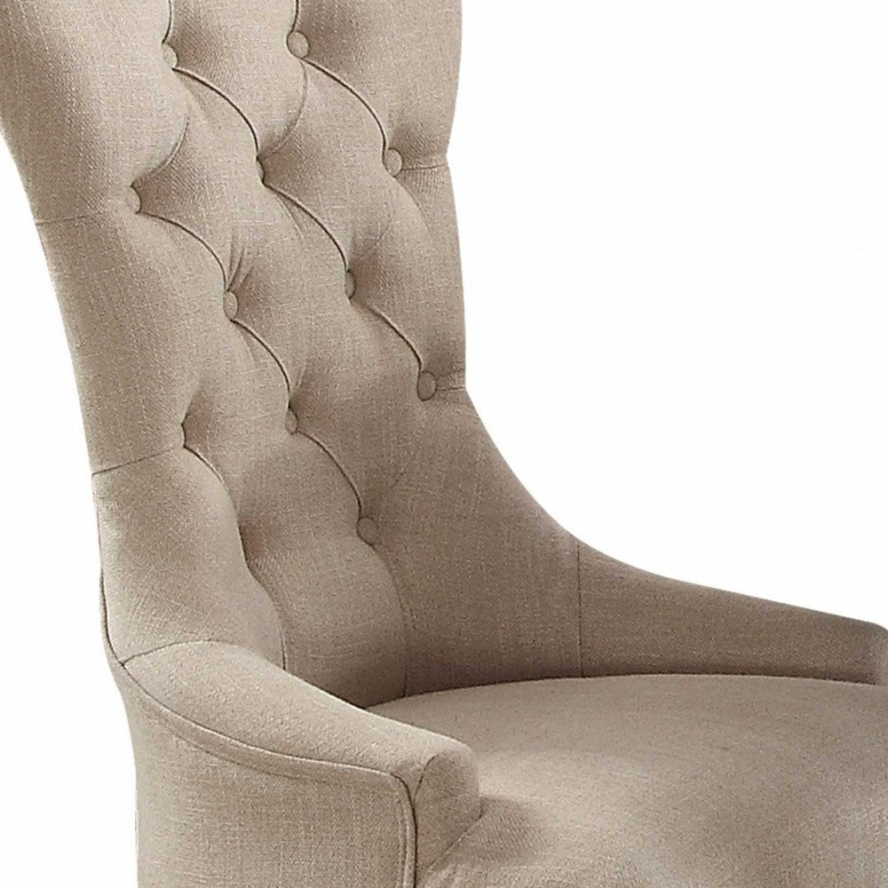 Set of Two 28" Beige and Dark Brown Linen Tufted Parsons Chair