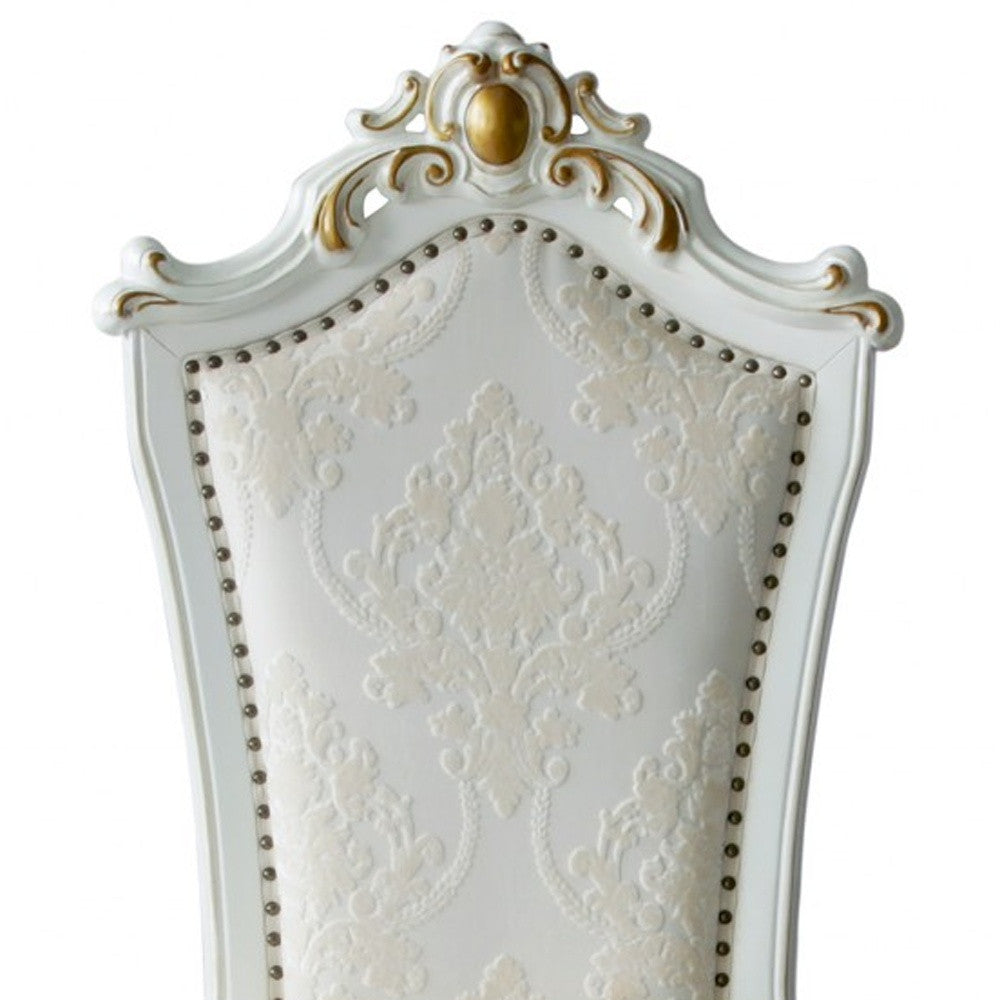Set of Two 27" Beige and White Faux Leather Damask Side Chair