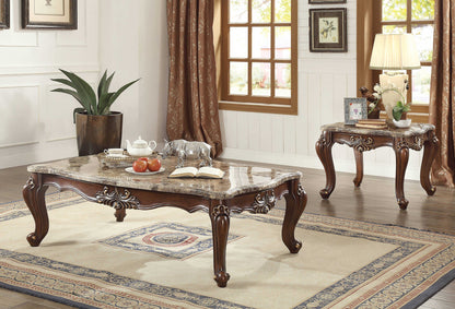 34" Brown and Dark Brown Faux Marble And Solid Wood Free Form Coffee Table