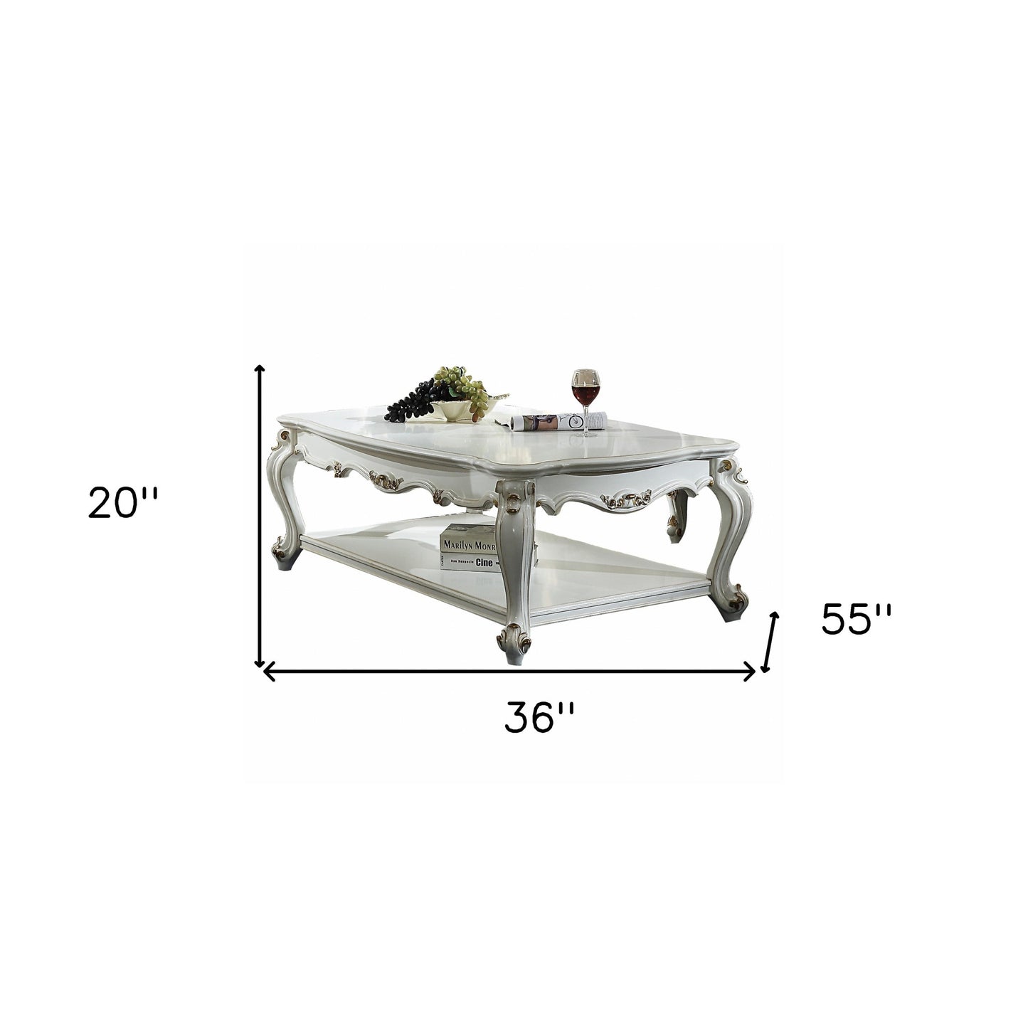 36" White Resin And Wood Coffee Table With Shelf