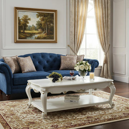 36" White Resin And Wood Coffee Table With Shelf