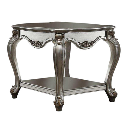 24" Gray Solid Wood End Table With Shelf