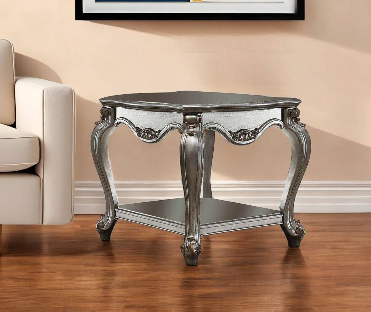 24" Gray Solid Wood End Table With Shelf