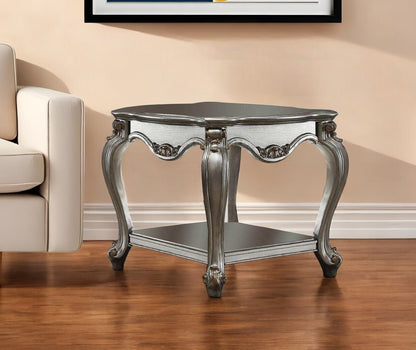 24" Gray Solid Wood End Table With Shelf
