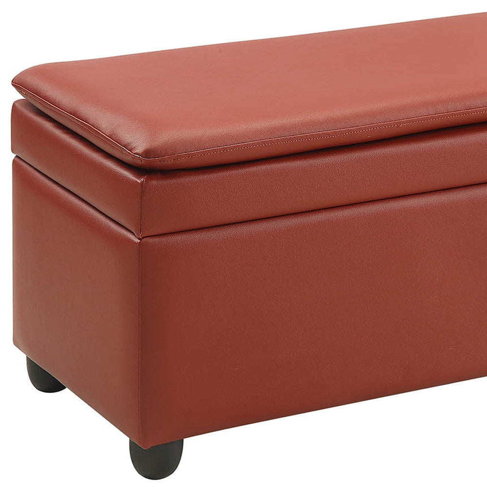 19" Wine and Black Upholstered Faux Leather Bench with Flip top