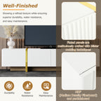 ON-TREND Luxury Fluted TV Stand For TVs Up To 80'', Modern Entertainment Center With Storage Cabinets & Drawers, Smooth Media Console With Golden Wood Grain Legs For Living Room, White