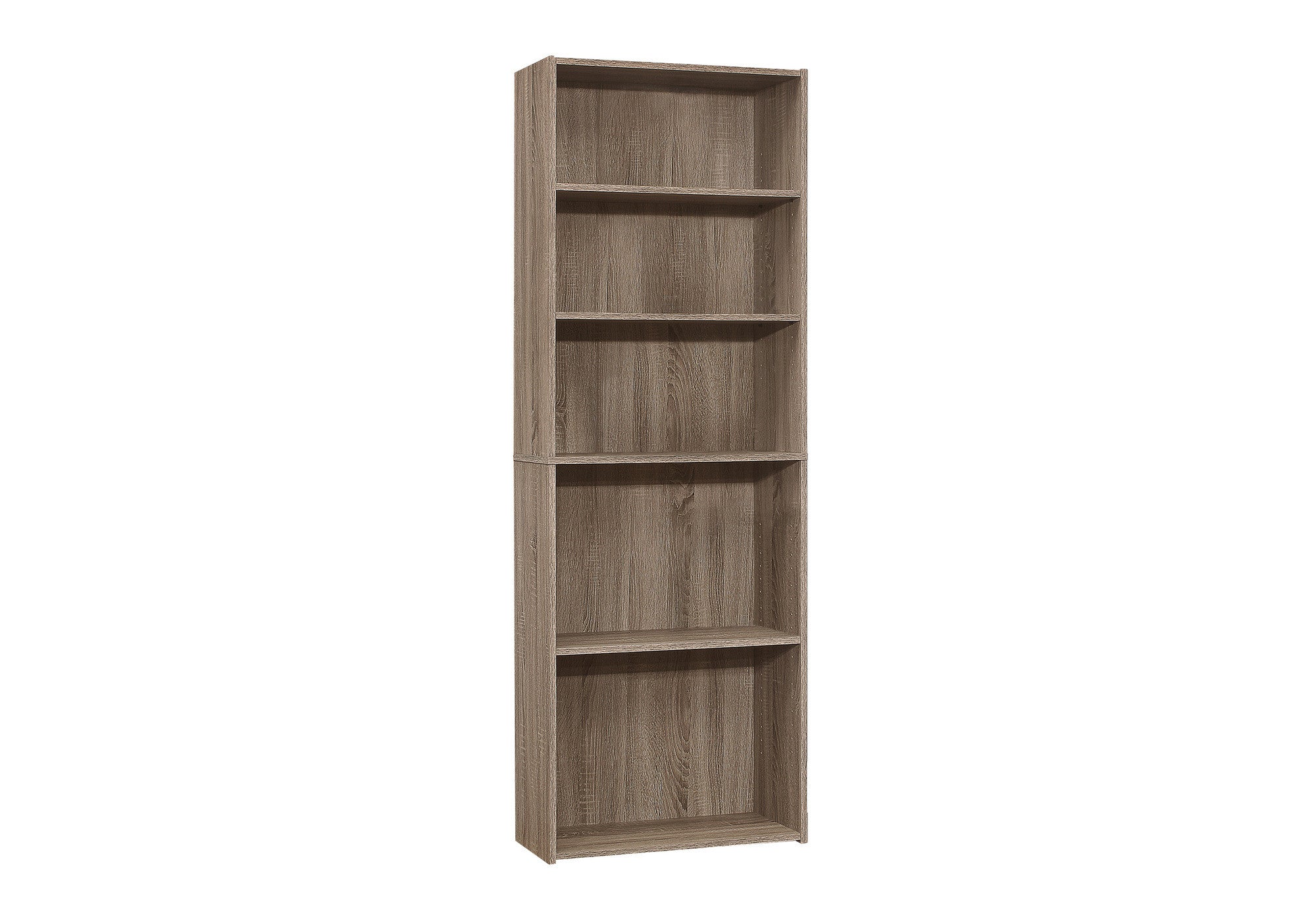 71" Taupe Distressed Wood Adjustable Five Tier Bookcase