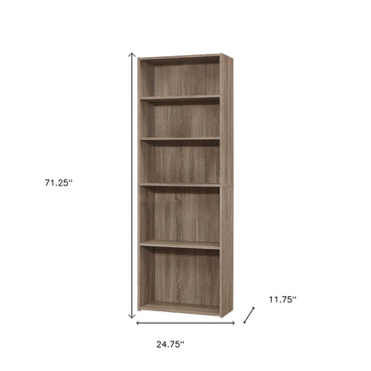 71" Taupe Distressed Wood Adjustable Five Tier Bookcase