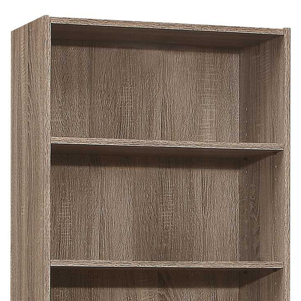 71" Taupe Distressed Wood Adjustable Five Tier Bookcase