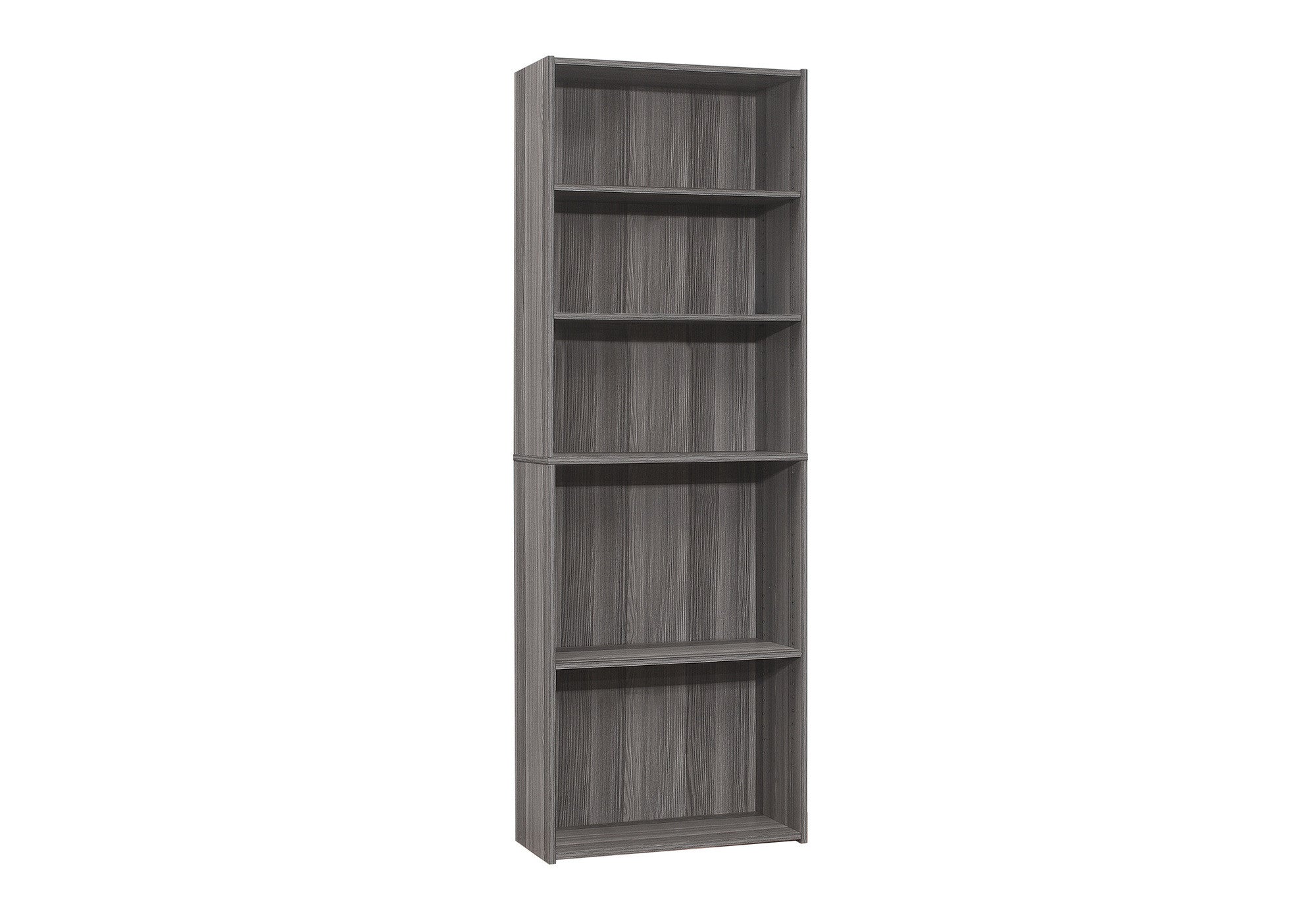 71" Gray Wood Adjustable Five Tier Bookcase