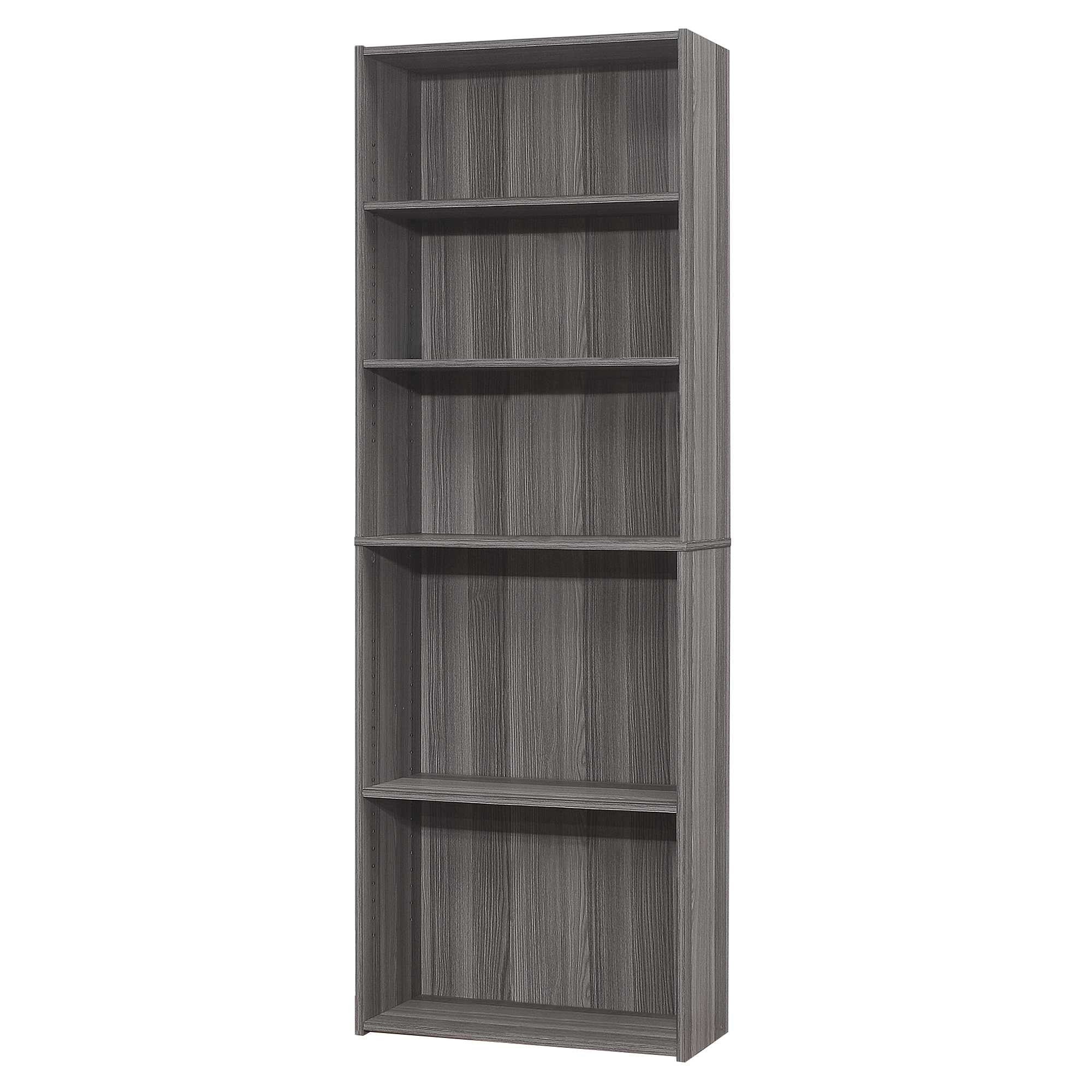 71" Gray Wood Adjustable Five Tier Bookcase
