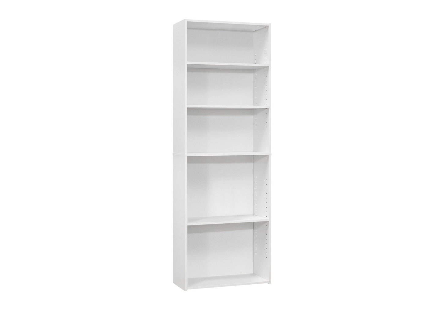71" White Wood Adjustable Five Tier Bookcase