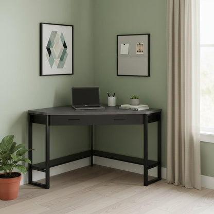 42" Gray and Black Corner Computer Desk